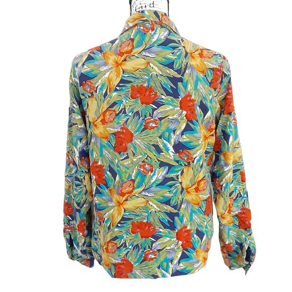 Vintage 80s Tropical Floral Full Zip Jacket 100% Linen Hawaii Womens Petite M - Picture 3 of 12